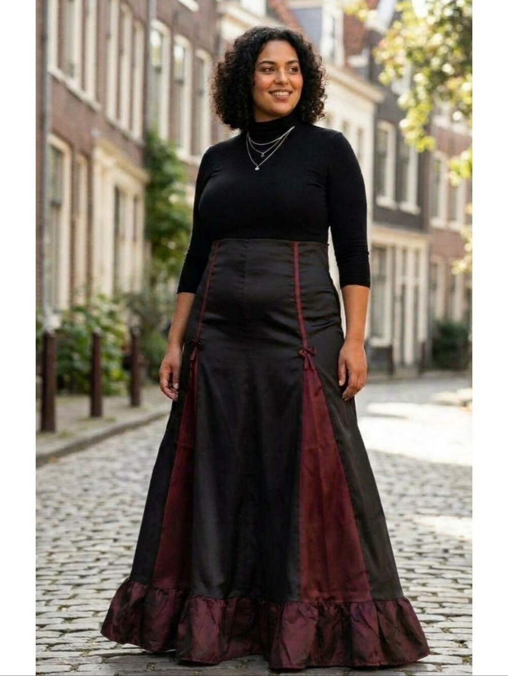 Plus Size 28 Sexy Black & Burgundy Gothic Victorian Steampunk Ruffled He…